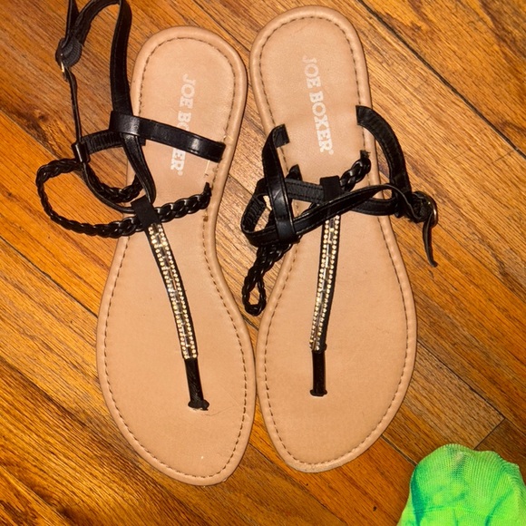 Joe Boxer Black and Gold Sandals with Braided Straps - Picture 1 of 2